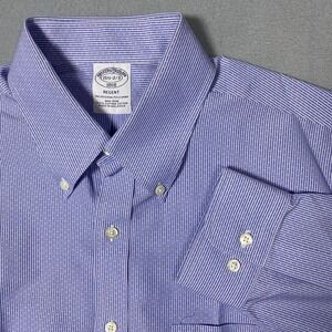 Brooks Brothers Dress Shirt Mens 15.5 2/3 Blue Regent Button Up Non Iron Supima